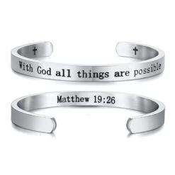 Bible Verse Bracelet Matthew 19:26 (Cuff) 5 Bible Verse Bracelet Matthew 19:26 (Cuff) -Lord's Guidance silver cuff bible verse bracelet matthew 19 26 lord s guidance
