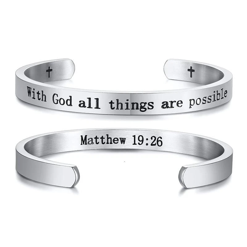 Bible Verse Bracelet Matthew 19:26 (Cuff) 4 Bible Verse Bracelet Matthew 19:26 (Cuff) - Image 2
