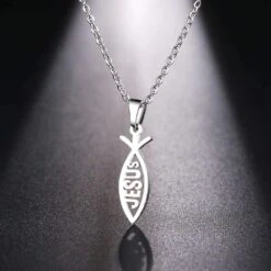 Women's Christian Necklace Jesus Fish 8 Women's Christian Necklace Jesus Fish -Lord's Guidance silver jesus fish necklace lords guidance