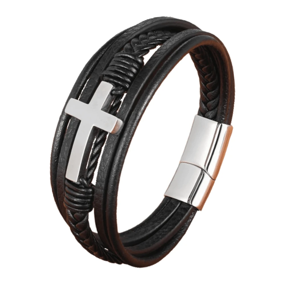Men's Cross Bracelet Cross And Leather 4 Men's Cross Bracelet Cross And Leather - Image 2
