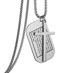 Men's Christian Necklace Lord's Prayer Dog Tag 10 Men's Christian Necklace Lord's Prayer Dog Tag -Lord's Guidance silver lord s prayer dog tag necklace lord s guidance