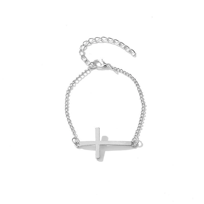 Women's Cross Bracelet Sideways Silver 3 Women's Cross Bracelet Sideways Silver