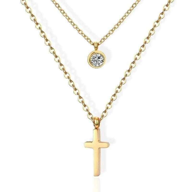 Women's Christian Necklace Choker Diamond (Golden) 3 Women's Christian Necklace Choker Diamond (Golden)