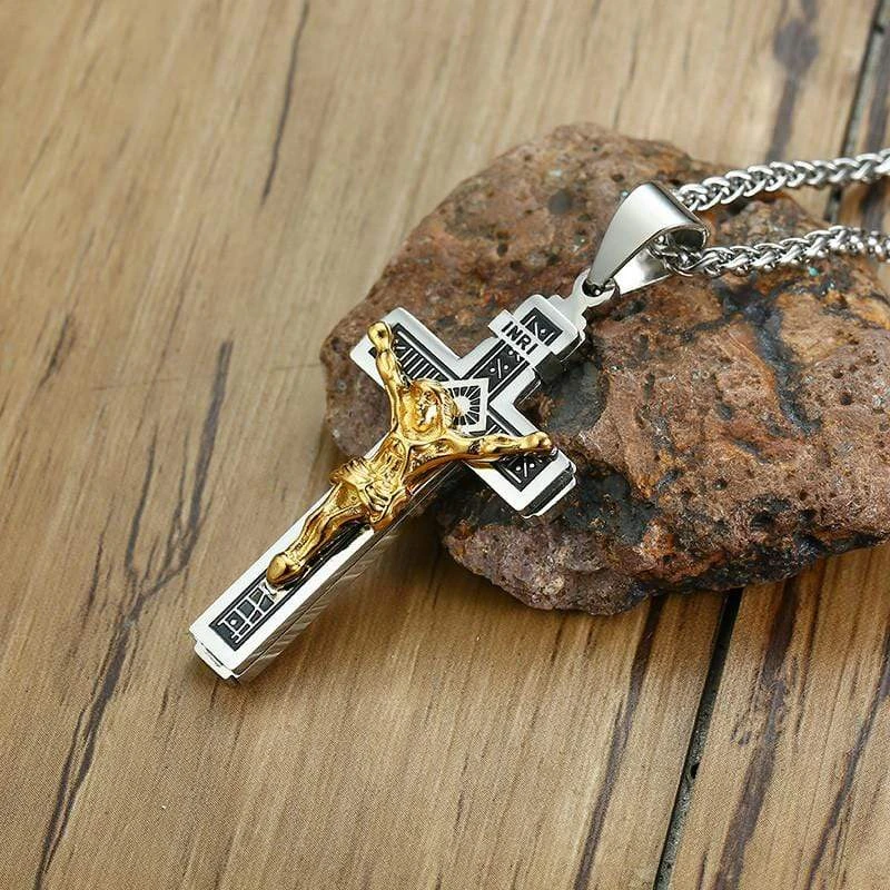 Men's Christian Necklace Two Tone 4 Men's Christian Necklace Two Tone - Image 2