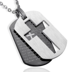 Men's Christian Necklace Lord's Prayer Hollow Cross 8 Men's Christian Necklace Lord's Prayer Hollow Cross -Lord's Guidance the lords prayer dog tag black