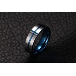 Christian Ring Blue Cross -Lord's Guidance tungsten blue cross ring lord s guidance