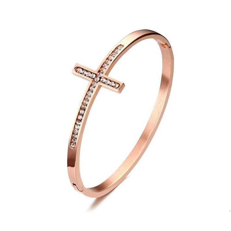 Women's Cross Bracelet Rose Gold Diamond 3 Women's Cross Bracelet Rose Gold Diamond