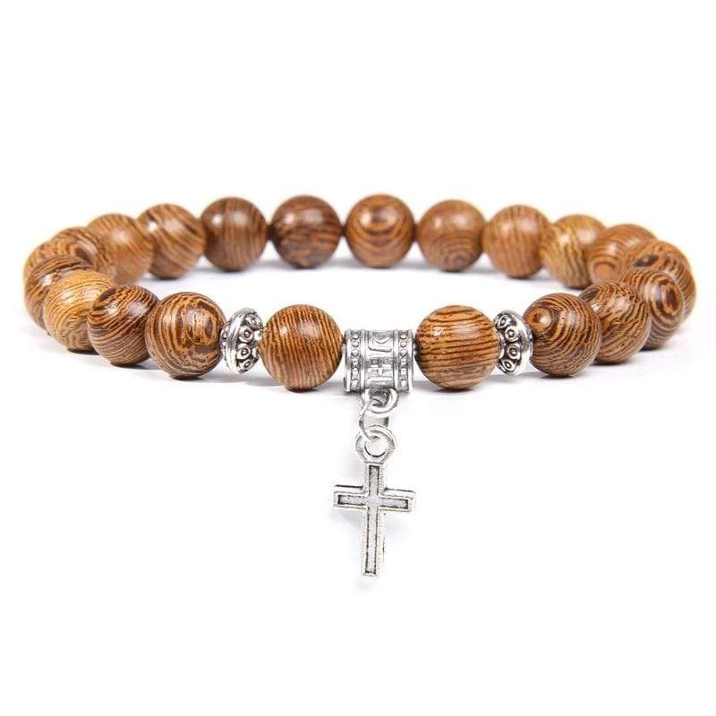 Cross Bead Bracelet Wooden Charm 3 Cross Bead Bracelet Wooden Charm