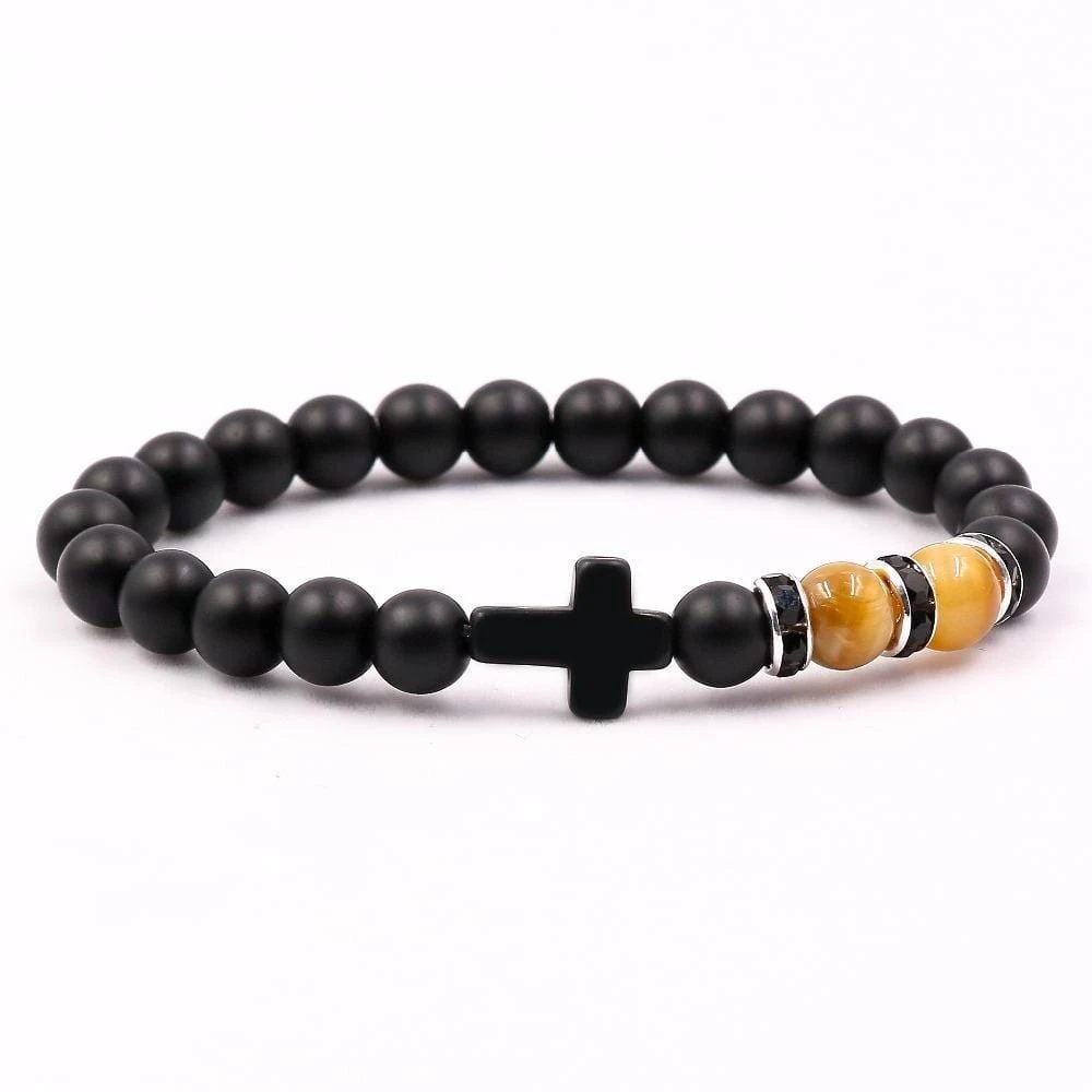Cross Bead Bracelet Matte Black Stone 3 Cross Bead Bracelet Matte Black Stone
