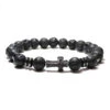 Cross Bead Bracelet Black Lava Stone